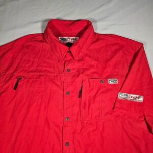 Drake Waterfowl DPF Performance Fishing Shirt Mens Medium Red Short Sleeve Vent